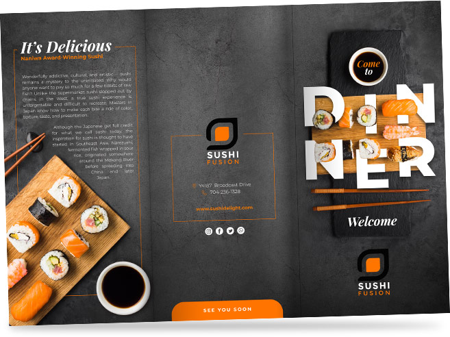 Restaurant menu for sushi restaurant.