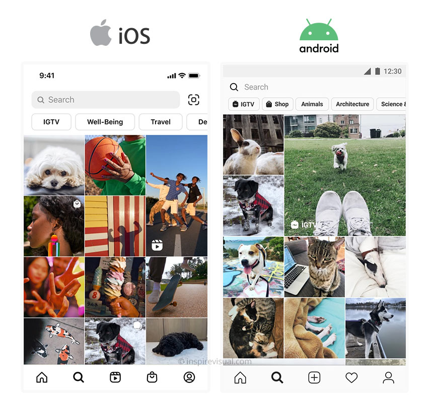 iOS and Android Instagram UI example